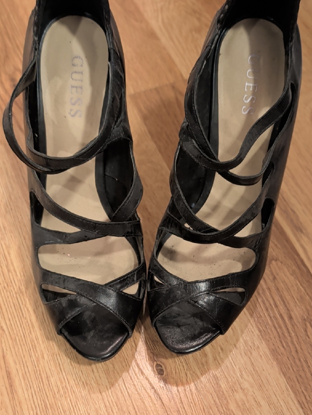 GUESS Black Strappy Open-Toe Women's Heels